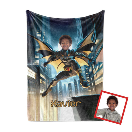 Personalized Face & Name Superhero Bat Boy Superhero Blanket