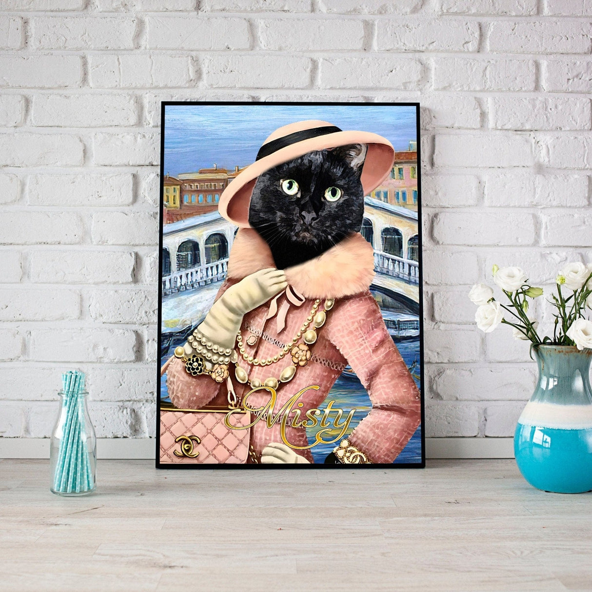 Posters, Prints, & Visual Artwork Cat Lovers - Cat Wearing Luxury Bag - Personalized Pet Poster Canvas Print