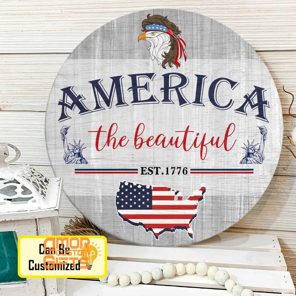 Custom God Bless July 4th Independence Day United Wooden Door Sign Choose Your Nation Personalized Independent Lover Round Door Hanger