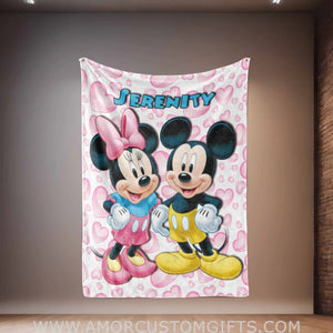 Custom Name Mouse Love Couple Blanket