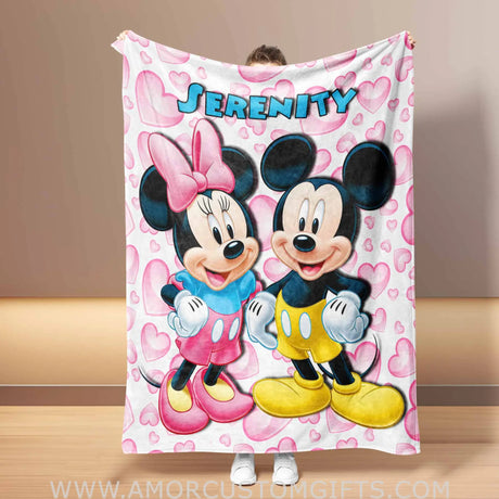 Custom Name Mouse Love Couple Blanket