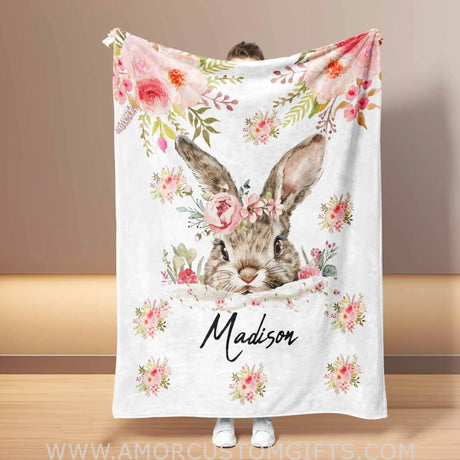 Custom Name Safari Rabbit Flower Girl Blanket