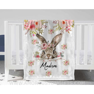 Custom Name Safari Rabbit Flower Girl Blanket