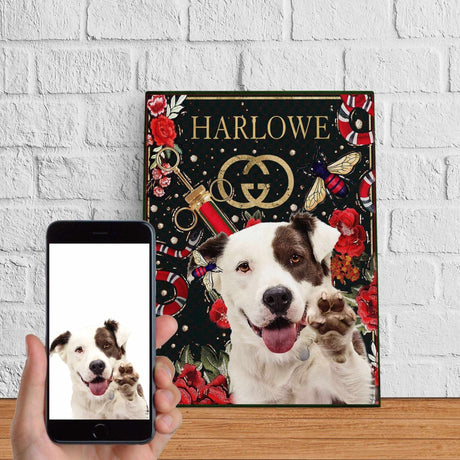 Posters, Prints, & Visual Artwork Dog Lovers - Floral Luxury Dog - Personalized Pet Poster Canvas Print
