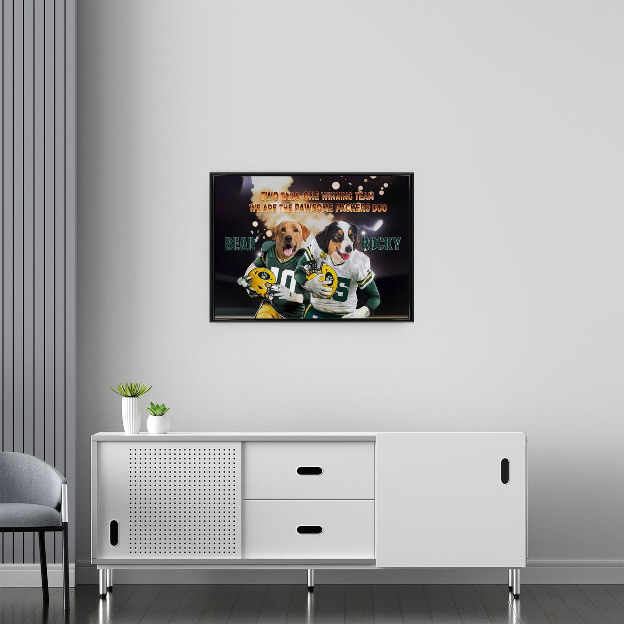 Posters, Prints, & Visual Artwork Dog Lovers - Greenbay Packers 2 Pets Football Canvas - Personalized Pet Poster Canvas Print