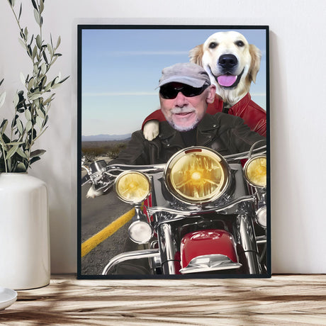 Posters, Prints, & Visual Artwork Dog Lovers - Dog On Motorcycle - Personalized Pet Poster Canvas Print
