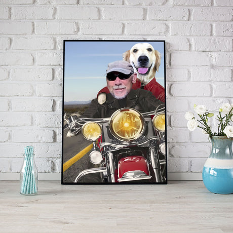 Posters, Prints, & Visual Artwork Dog Lovers - Dog On Motorcycle - Personalized Pet Poster Canvas Print
