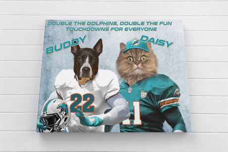 Posters, Prints, & Visual Artwork Dog Lovers - Miami Dolphins 2 Pets Canvas - Personalized Pet Poster Canvas Print
