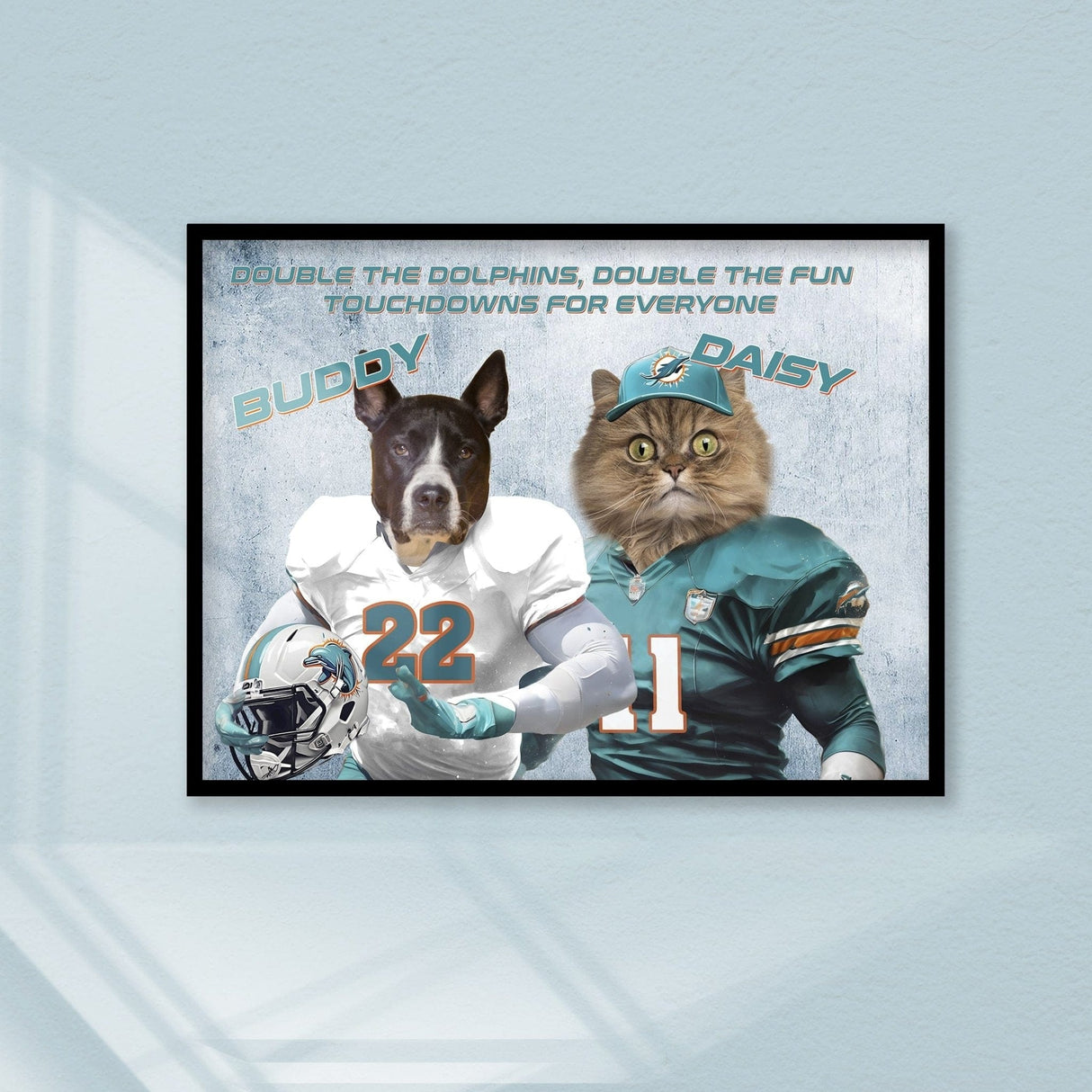 Posters, Prints, & Visual Artwork Dog Lovers - Miami Dolphins 2 Pets Canvas - Personalized Pet Poster Canvas Print