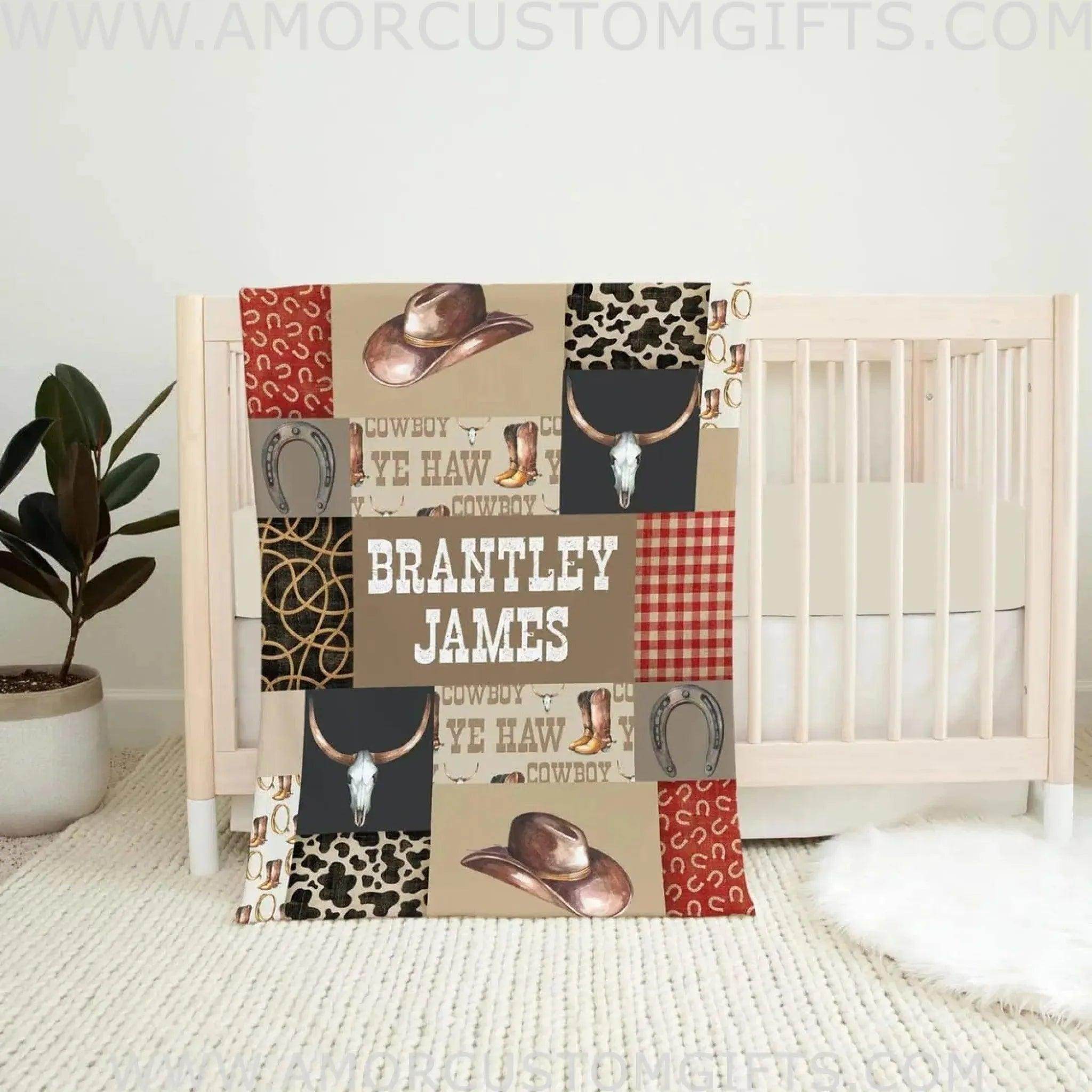 Personalized Cowboy Baby Blanket, Baby Boy Blanket,, Cowboy Crib