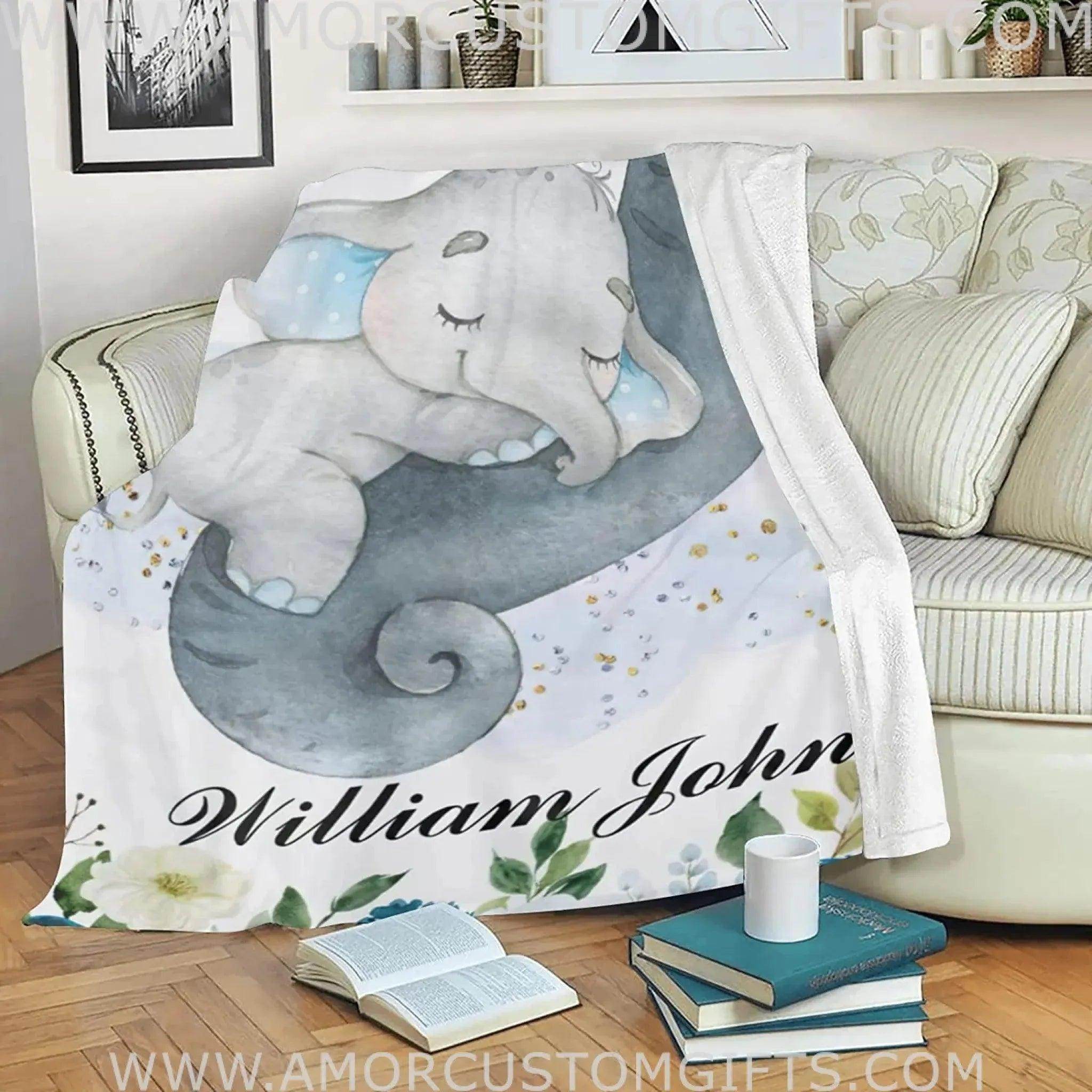 Personalized elephant Baby Blankets, Baby Boy Blankets Newborn
