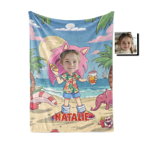 Personalized Face & Name Summer Amy Rose Wear Hawaiian Shirt Girl Blanket