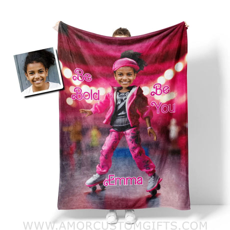 Blankets Personalized African Fashion Doll Skating 2 Blanket | Custom Name & Face Girl Blanket