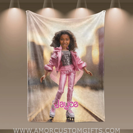 Blankets Personalized African Fashion Doll Skating 3 Blanket | Custom Name & Face Girl Blanket