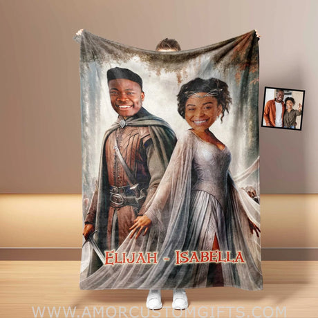Blankets Personalized Aragorn and Arwen LOTR Couple Blanket | Custom Face & Name Couple Blanke