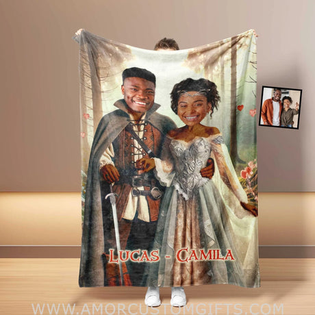 Blankets Personalized Aragorn and Arwen LOTR Couple Blanket | Custom Face & Name Couple Blanket