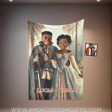 Blankets Personalized Aragorn and Arwen LOTR Couple Blanket | Custom Face & Name Couple Blanket