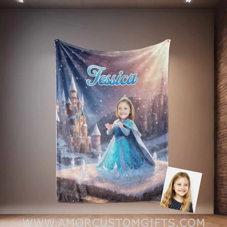 Blankets Personalized Baby Elsa 1 Photo Blanket | Custom Name & Face Girl Princess Blanket