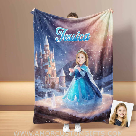 Blankets Personalized Baby Elsa 1 Photo Blanket | Custom Name & Face Girl Princess Blanket