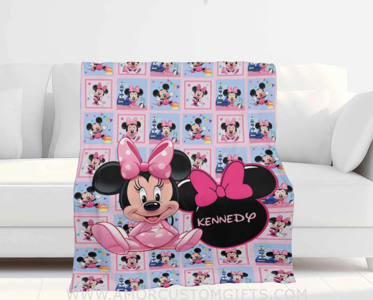 Blankets Personalized Baby Minnie Mouse Blanket | Custom Name Blanket For Baby Girl