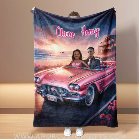 Blankets Personalized Barbi & Ken Couple Blanket | Custom Face & Name Couple Blanket