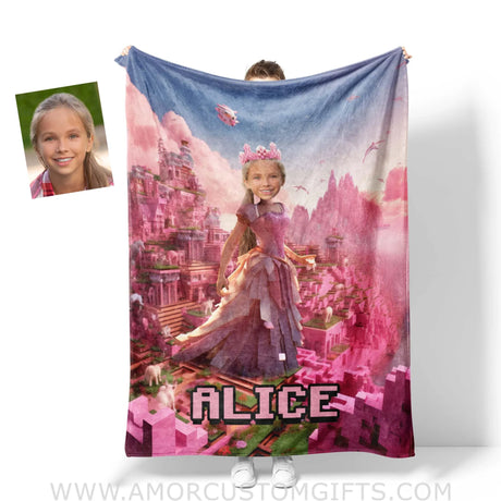 Blankets Personalized Barbi Minecraft Girl Blanket | Custom Name & Face Girl Blanket