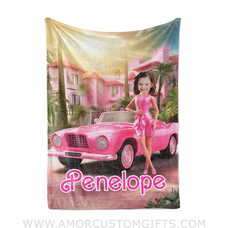 Blankets Personalized Fashion Doll Photo Blanket | Customized Barbi With Car Blanket