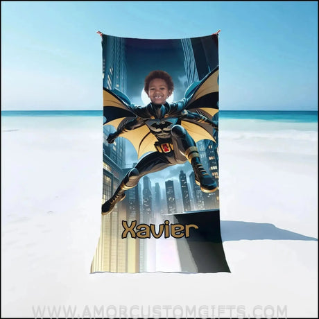 Towels Personalized Bat Boy Superhero Photo Beach Towel
