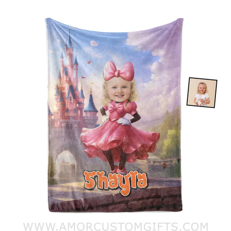 Blankets Personalized Cartoon Mouse Pink Mini Castle Blanket | Custom Name & Face Girl Blanket