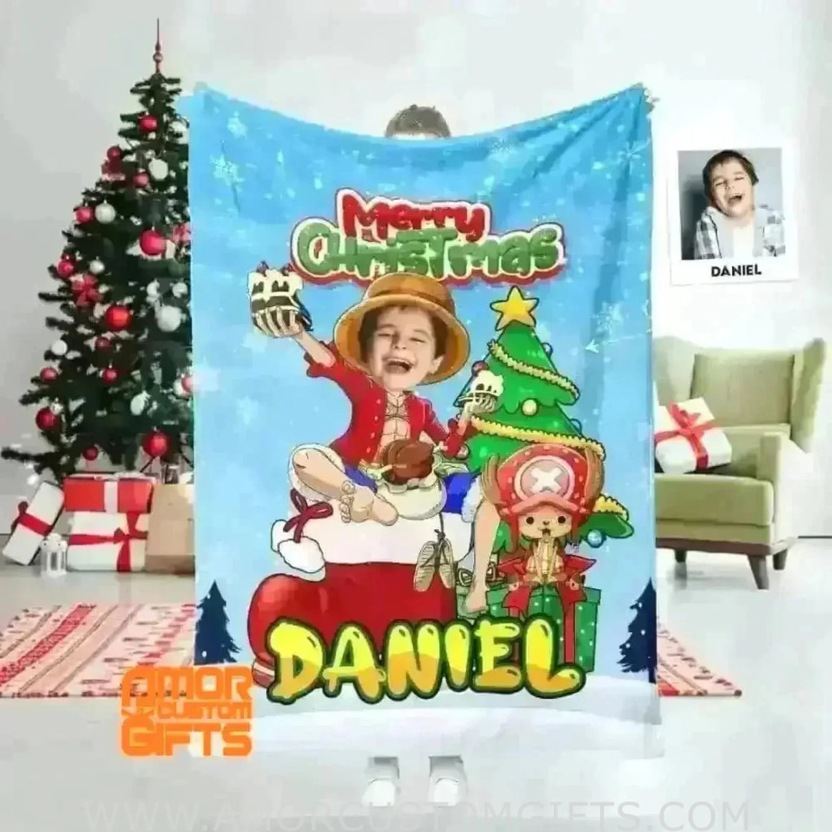 Blankets Personalized Cartoon Pirate Xmas Blanket | Custom Face & Name Blanket For Boys