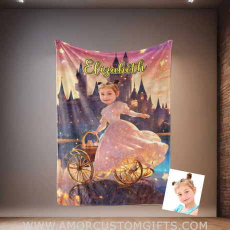 Blankets Personalized Crystal Princess 02 Photo Blanket | Custom Name & Face Girl Princess Blanket