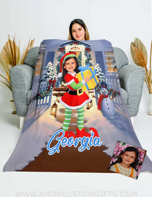 Blankets Personalized Elf Girl 9 Blanket | Custom Name & Face Xmas Girl Blanket