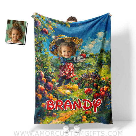 Personalized Face & Name Cartoon Mouse Fruit Harvest Girl Blanket Blankets