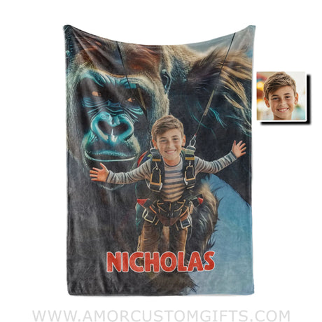 Personalized Face & Name Giant Monster Dracula Skydiving Boy Blanket Blankets