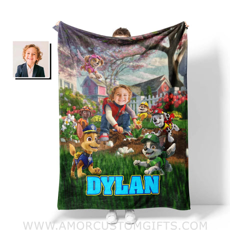 Personalized Face & Name Patrol Plant Flowers Boy Blanket Blankets