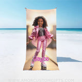 Towels Personalized Face & Name Summer African Fashion Doll Skating 3 Girl Beach Towel