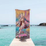 Towels Personalized Face & Name Summer Fashion Doll Skating In Road Girl Beach Towel