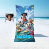 Towels Personalized Face & Name Summer Dog Patrol Puppies Adventure Summer Beach Surfing Girl Beach Towel