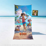 Personalized Face & Name Summer Dog Patrol Puppies Adventure Beach Volleyball Girl Towel Towels