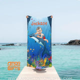 Towels Personalized Face & Name Summer Dolphin Swimming Boy Beach Towel