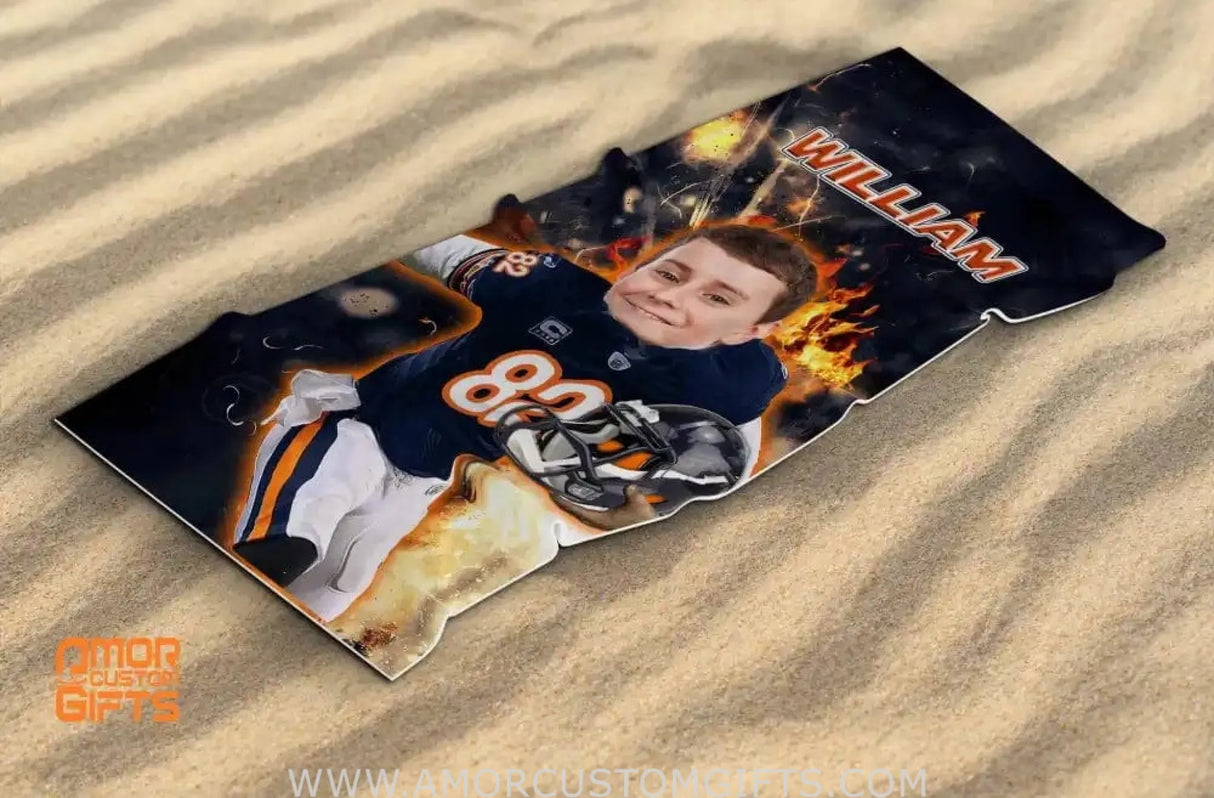 Towels Personalized Face & Name Summer Football Chicago Bears Boy Beach Towel