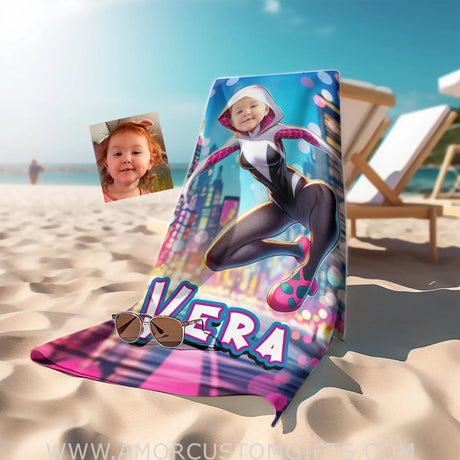 Towels Personalized Face & Name Summer Ghost Spider Girl Gwen Beach Towel