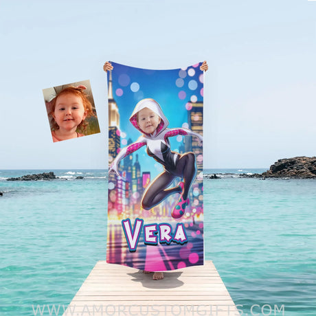 Towels Personalized Face & Name Summer Ghost Spider Girl Gwen Beach Towel