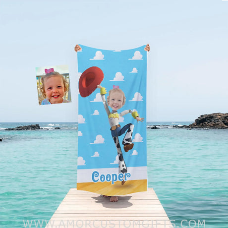 Towels Personalized Face & Name Summer Jessie Toy Story Girl Photo Beach Towel