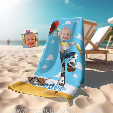 Towels Personalized Face & Name Summer Jessie Toy Story Girl Photo Beach Towel