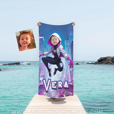 Towels Personalized Face & Name Summer Pink Ghost Spider Girl Gwen Beach Towel