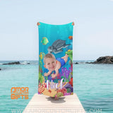 Towels Personalized Face & Name Summer Sea Turtle Swimming Boy Beach Towel