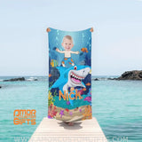 Towels Personalized Face & Name Summer Shark Swimming Boy Beach Towel