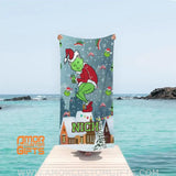 Towels Personalized Face & Name Xmas Grinch Boy Beach Towel