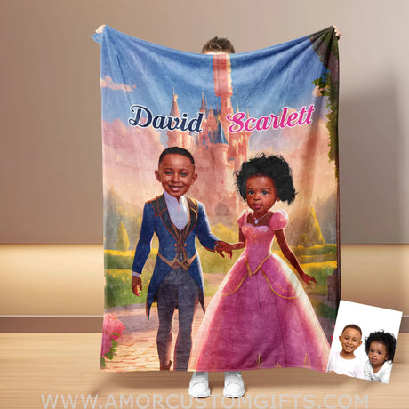 Blankets Personalized Fairy Tale Black Aurora Sleeping Beauty Photo Blanket | Custom Name & Face Couple Blanket